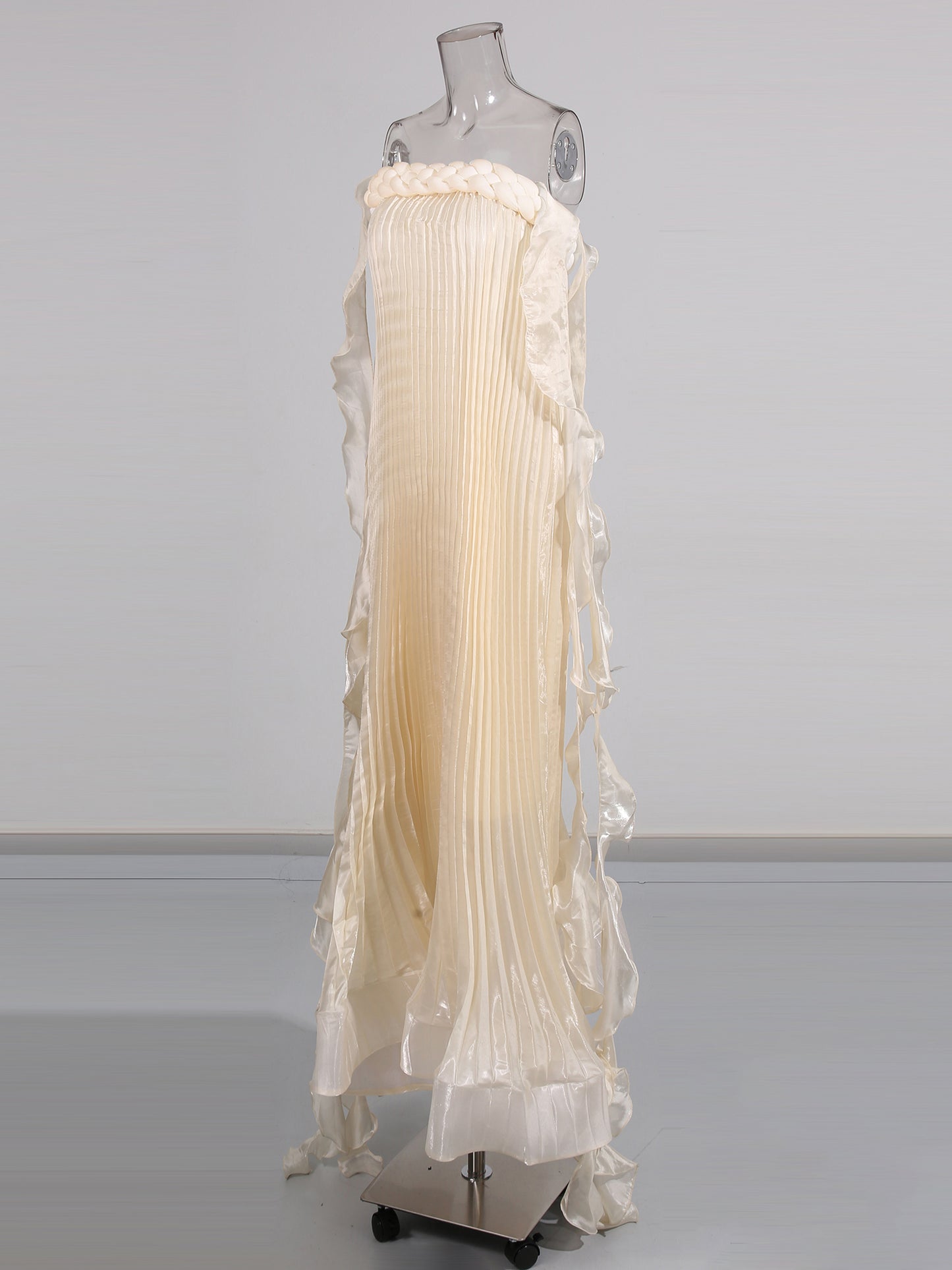 Apricot Strapless Pleated Maxi Dress