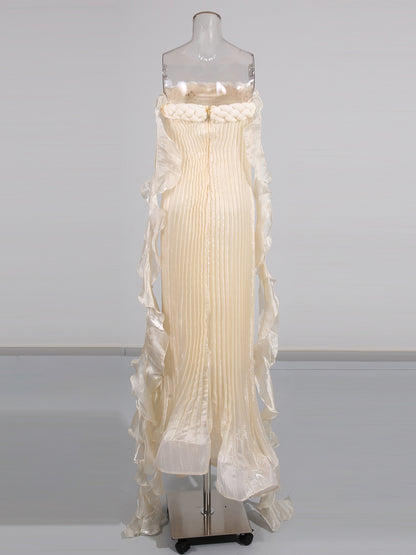 Apricot Strapless Pleated Maxi Dress