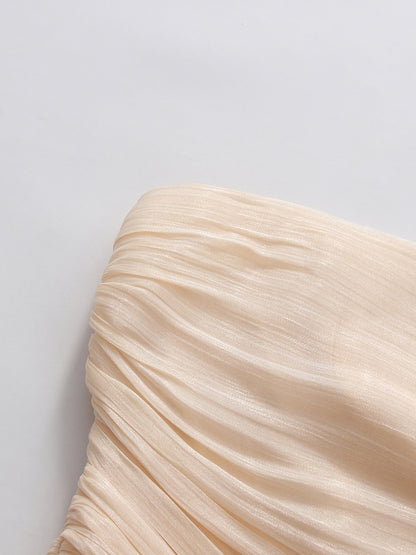 Apricot Strapless Ruched Multi-Layer Ruffle Mini Dress