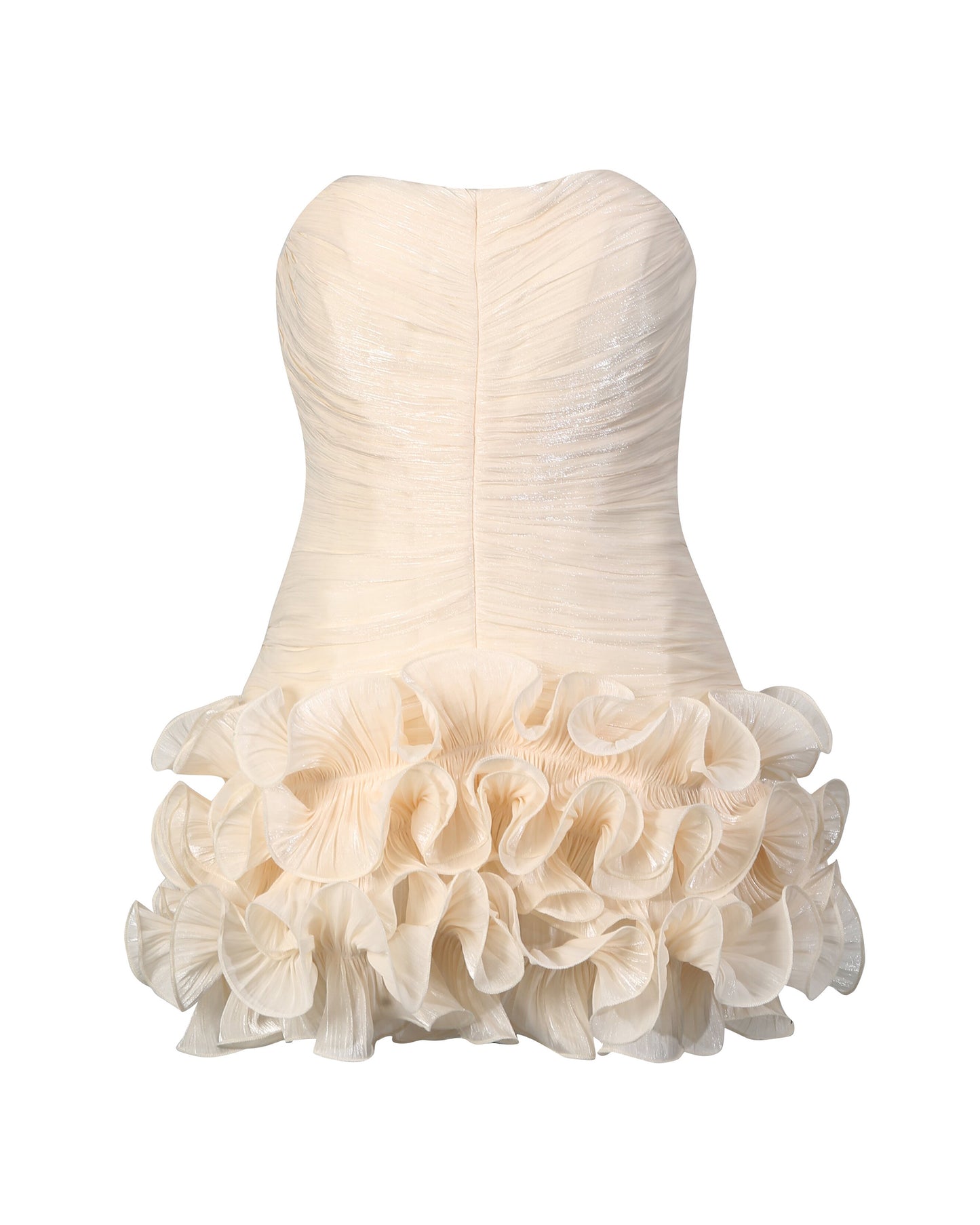 Apricot Strapless Ruffled Tulle Mini Dress