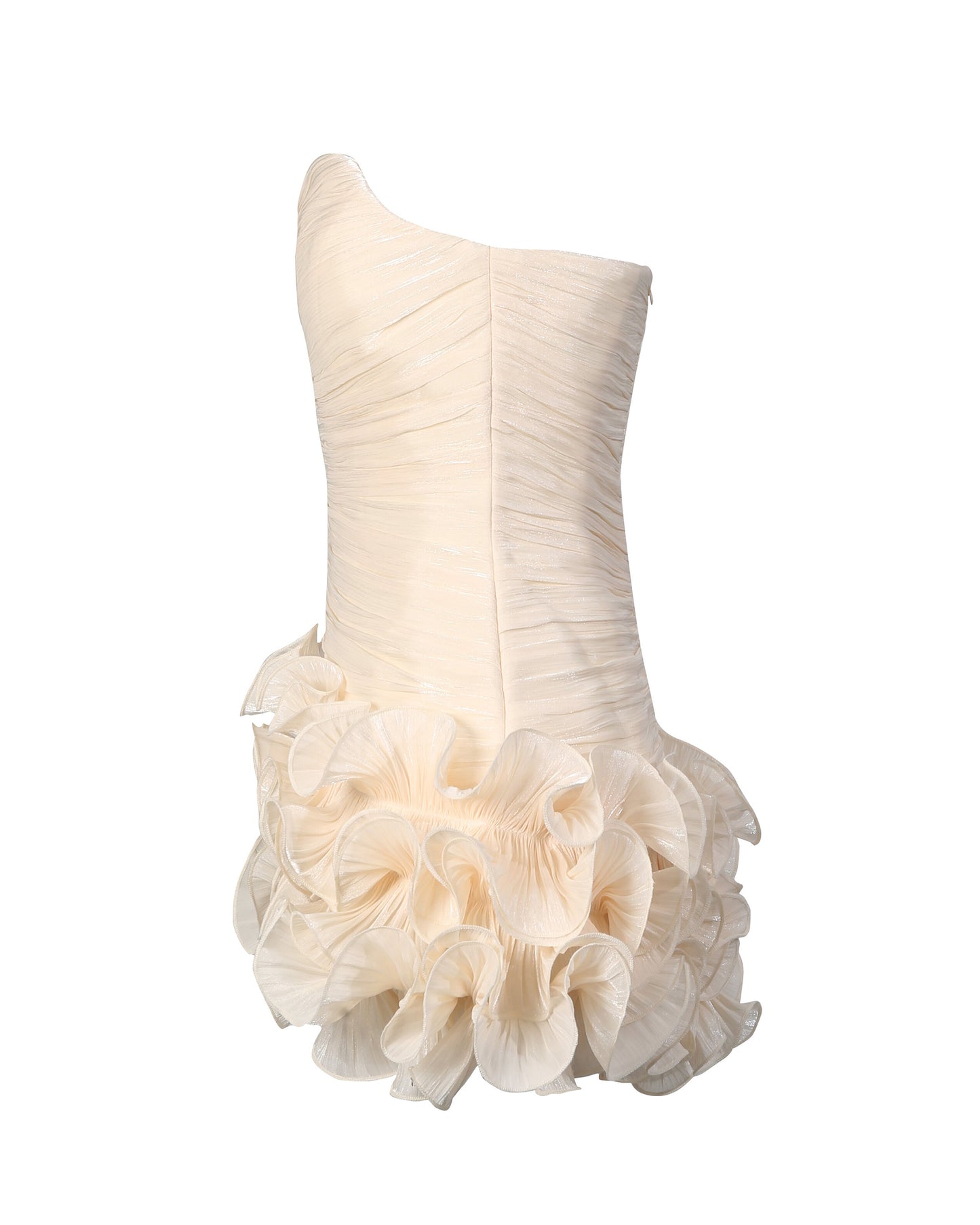 Apricot Strapless Ruffled Tulle Mini Dress