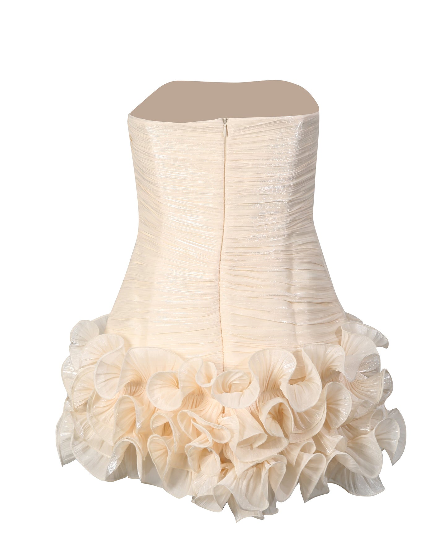 Apricot Strapless Ruffled Tulle Mini Dress