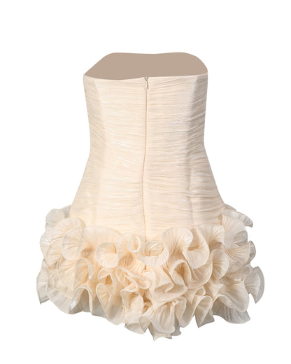 Apricot Strapless Ruffled Tulle Mini Dress