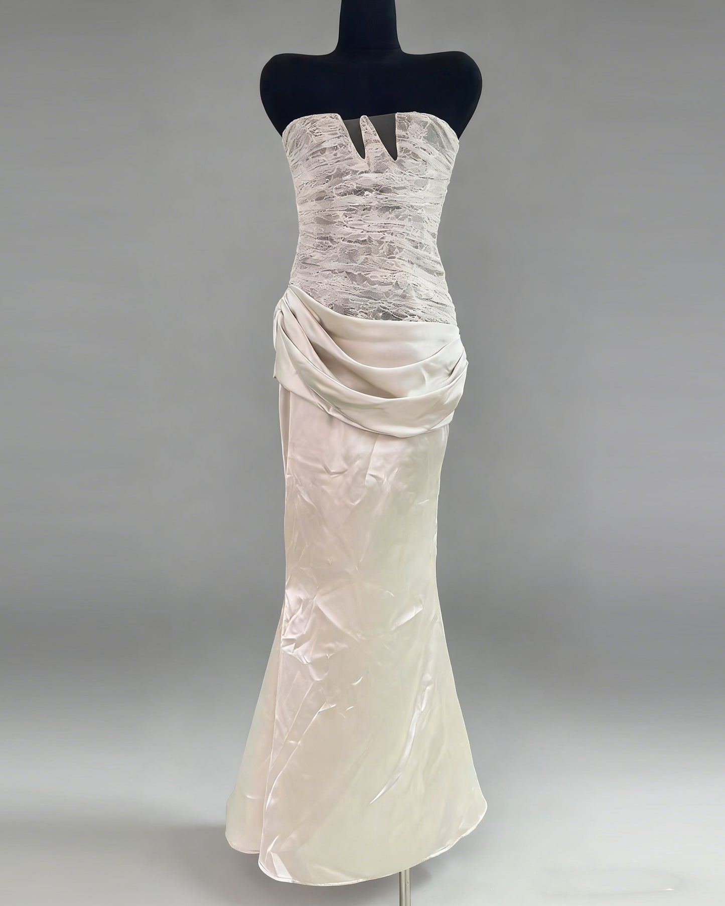 Apricot Strapless Sequin Ruched Satin Maxi Dress