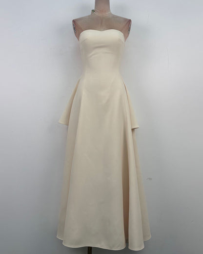 Apricot Strapless A-Line Midi Dress