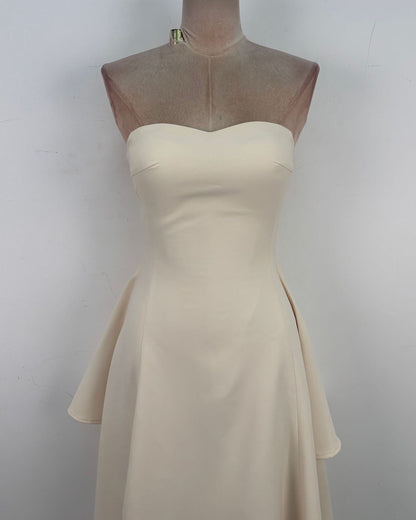 Apricot Strapless A-Line Midi Dress