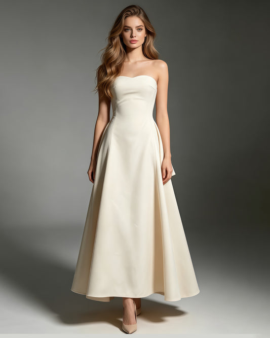 Apricot Strapless A-Line Midi Dress