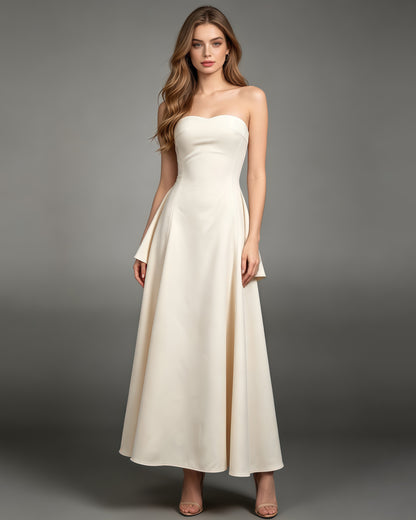 Apricot Strapless A-Line Midi Dress