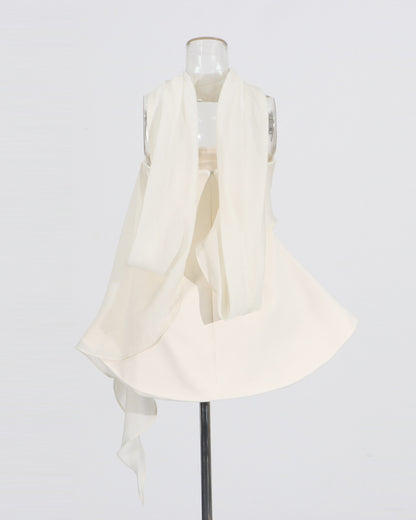 Apricot Strapless Dress with Sheer Scarf