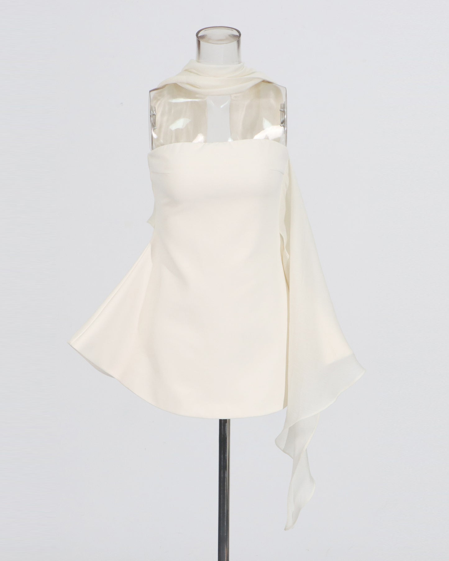 Apricot Strapless Dress with Sheer Scarf