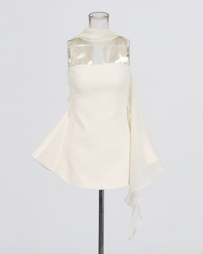 Apricot Strapless Dress with Sheer Scarf