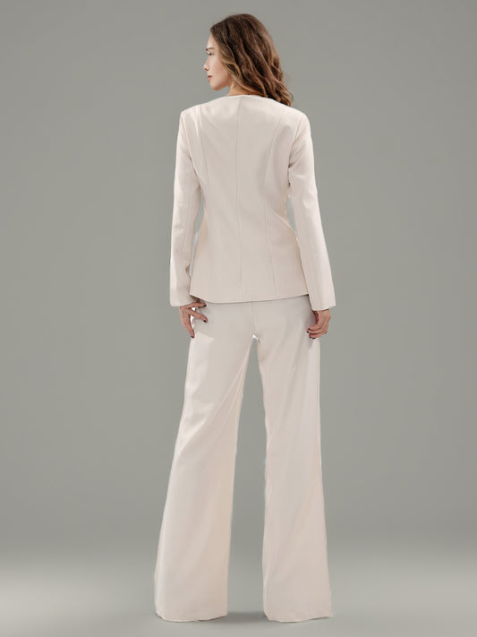 Apricot Suit Set with Gold Button & Flared Pant Detail