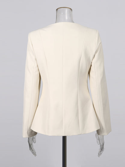 Apricot Suit Set with Gold Button & Flared Pant Detail