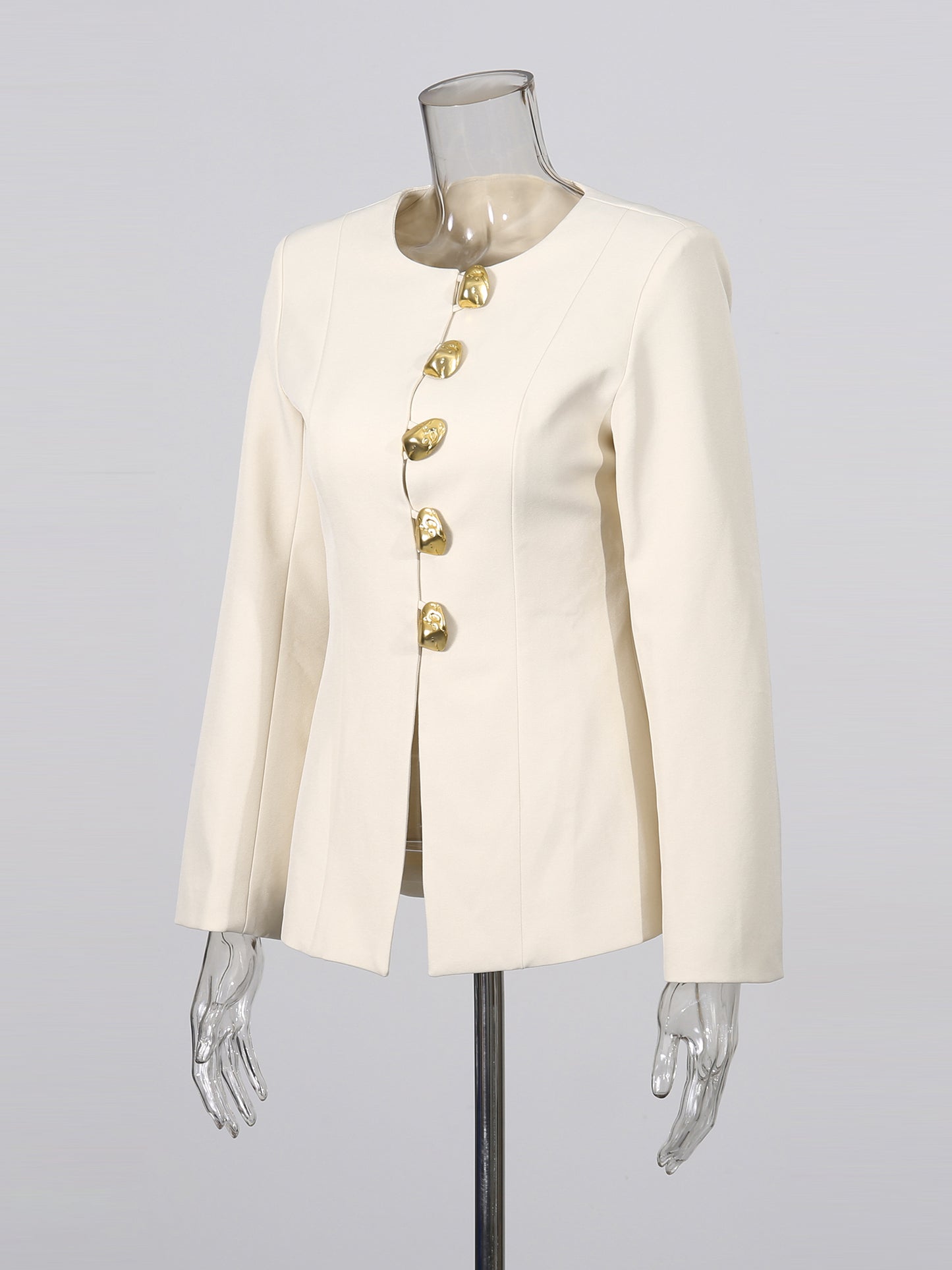 Apricot Suit Set with Gold Button & Flared Pant Detail