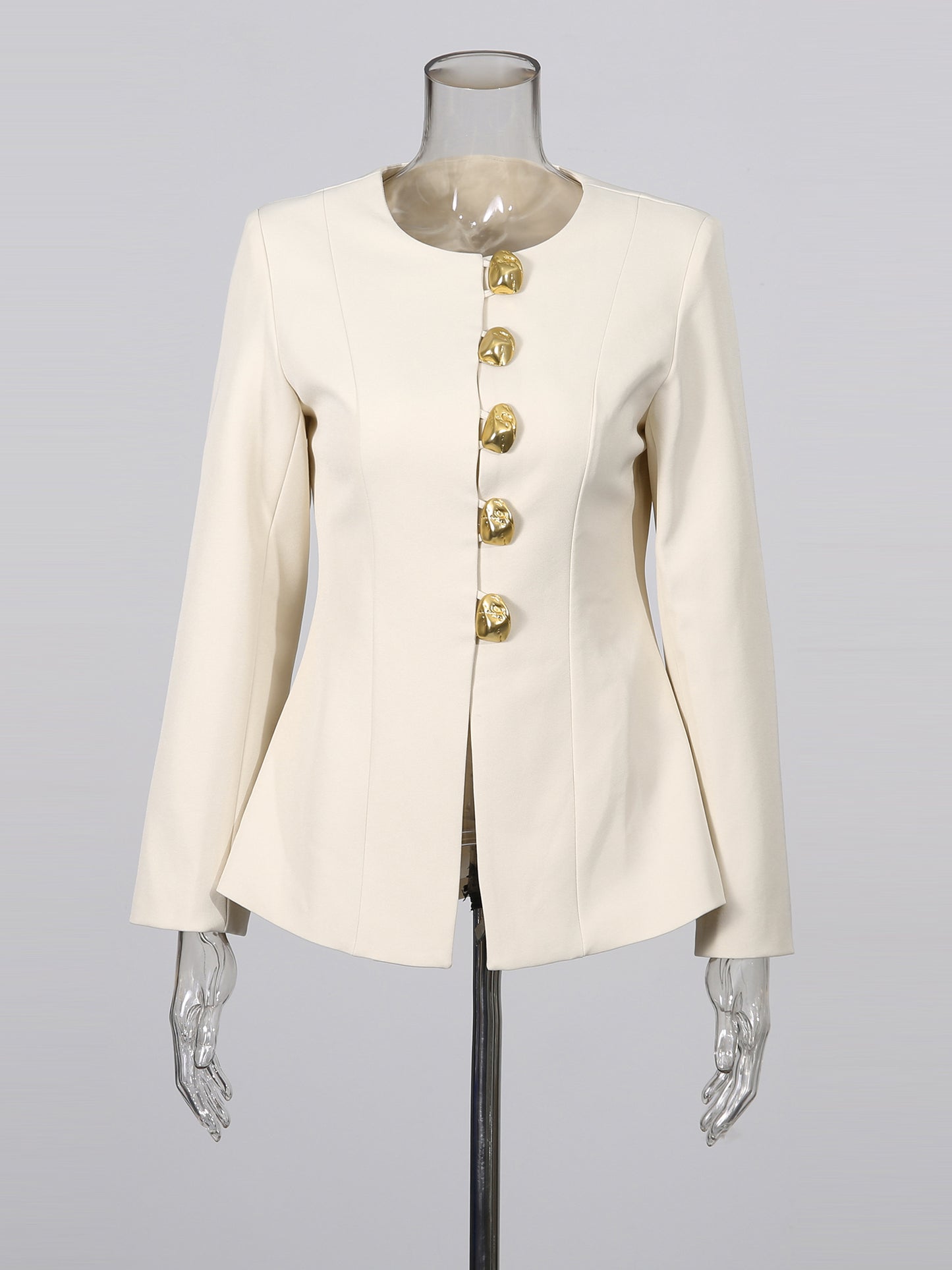 Apricot Suit Set with Gold Button & Flared Pant Detail