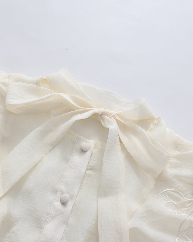 Tie Neck Ruffle Sleeves Top Lace Hem Midi Skirt Set