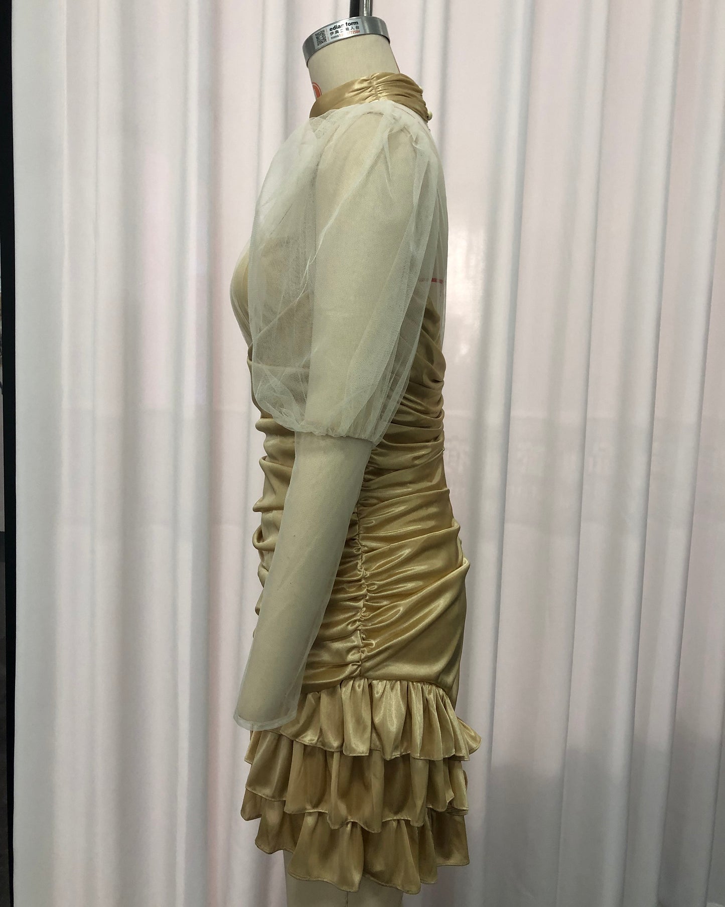 Apricot Tulle Puff Sleeve Satin Mini Dress