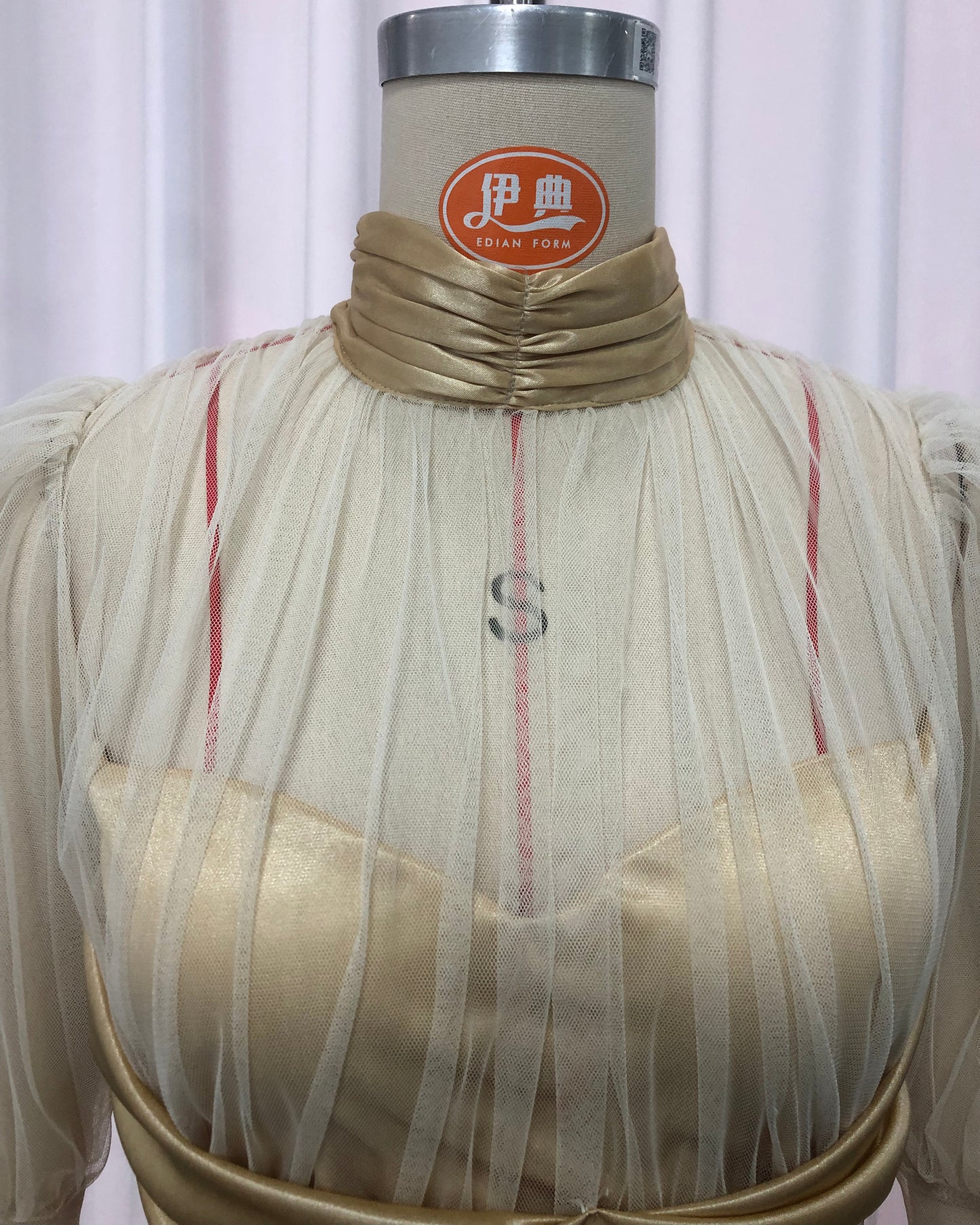 Apricot Tulle Puff Sleeve Satin Mini Dress