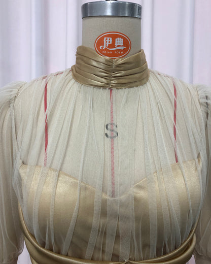 Apricot Tulle Puff Sleeve Satin Mini Dress