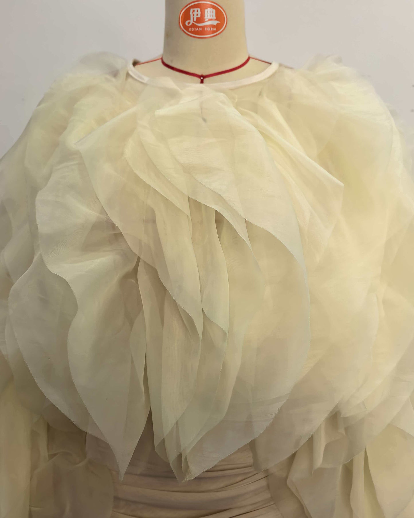Apricot Tulle Ruffle Ruched Mini Dress