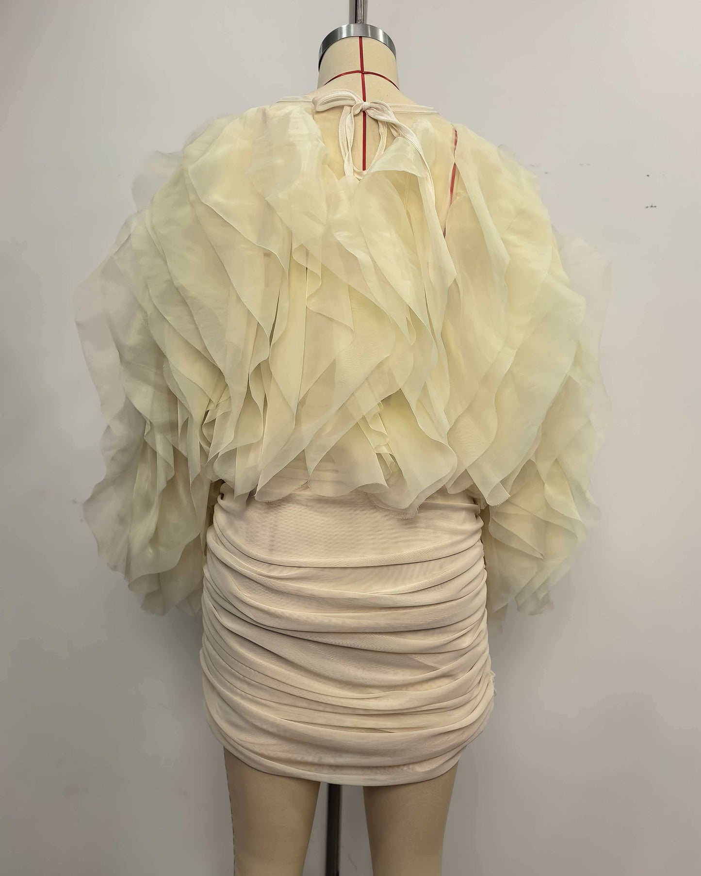 Apricot Tulle Ruffle Ruched Mini Dress