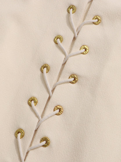 Apricot Two-Piece Set with Gold Button Detailing