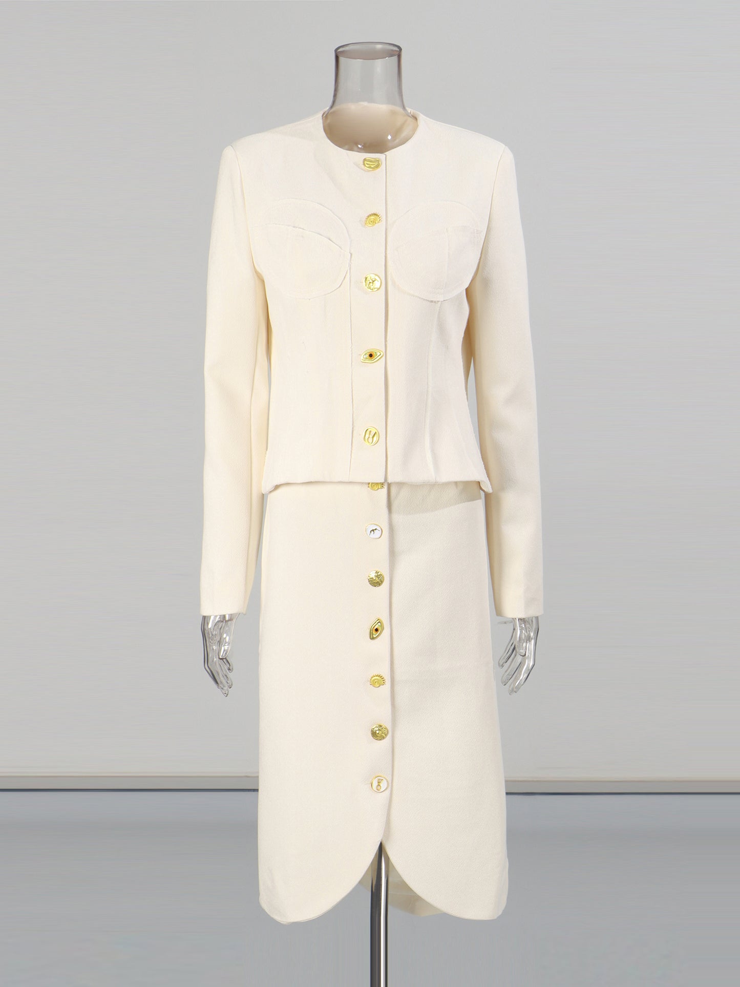 Apricot Two-Piece Set with Gold Button Detailing