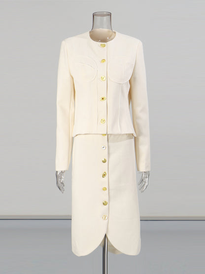 Apricot Two-Piece Set with Gold Button Detailing