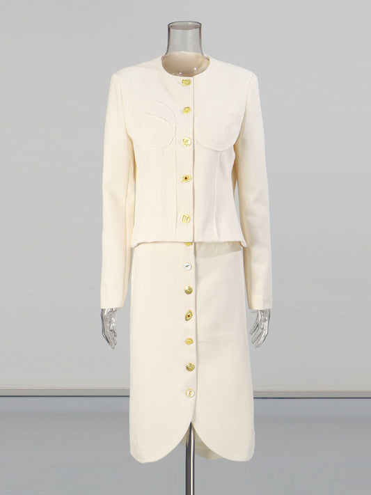 Apricot Two-Piece Set with Gold Button Detailing