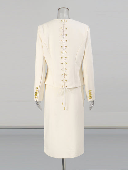 Apricot Two-Piece Set with Gold Button Detailing