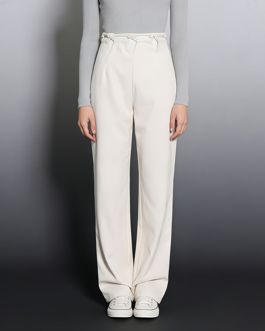 Apricot Wide-Leg Pants with Contrast Waist Accents