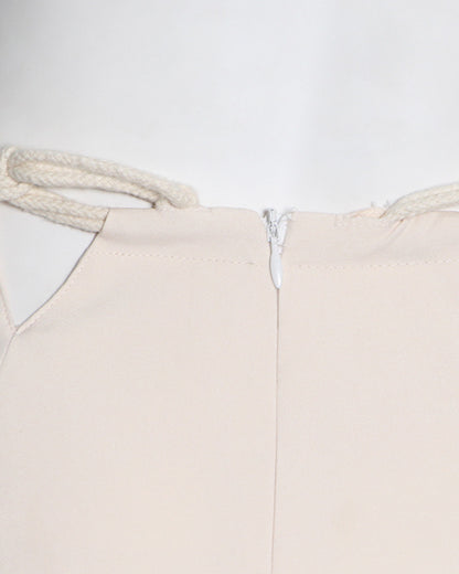 Apricot Wide-Leg Pants with Contrast Waist Accents