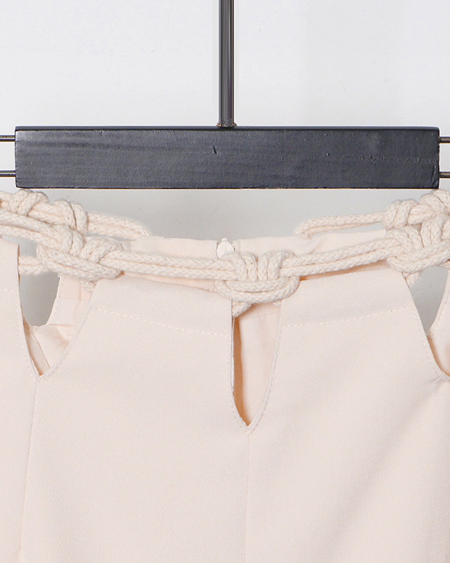 Apricot Wide-Leg Pants with Contrast Waist Accents