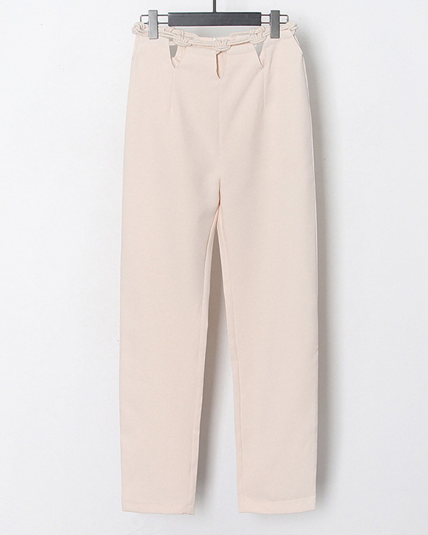 Apricot Wide-Leg Pants with Contrast Waist Accents