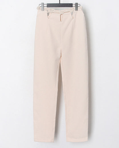 Apricot Wide-Leg Pants with Contrast Waist Accents