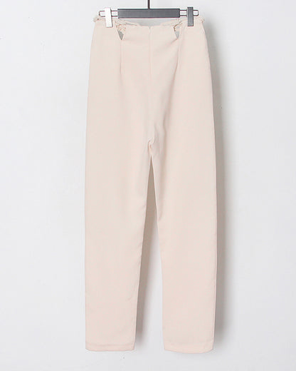 Apricot Wide-Leg Pants with Contrast Waist Accents