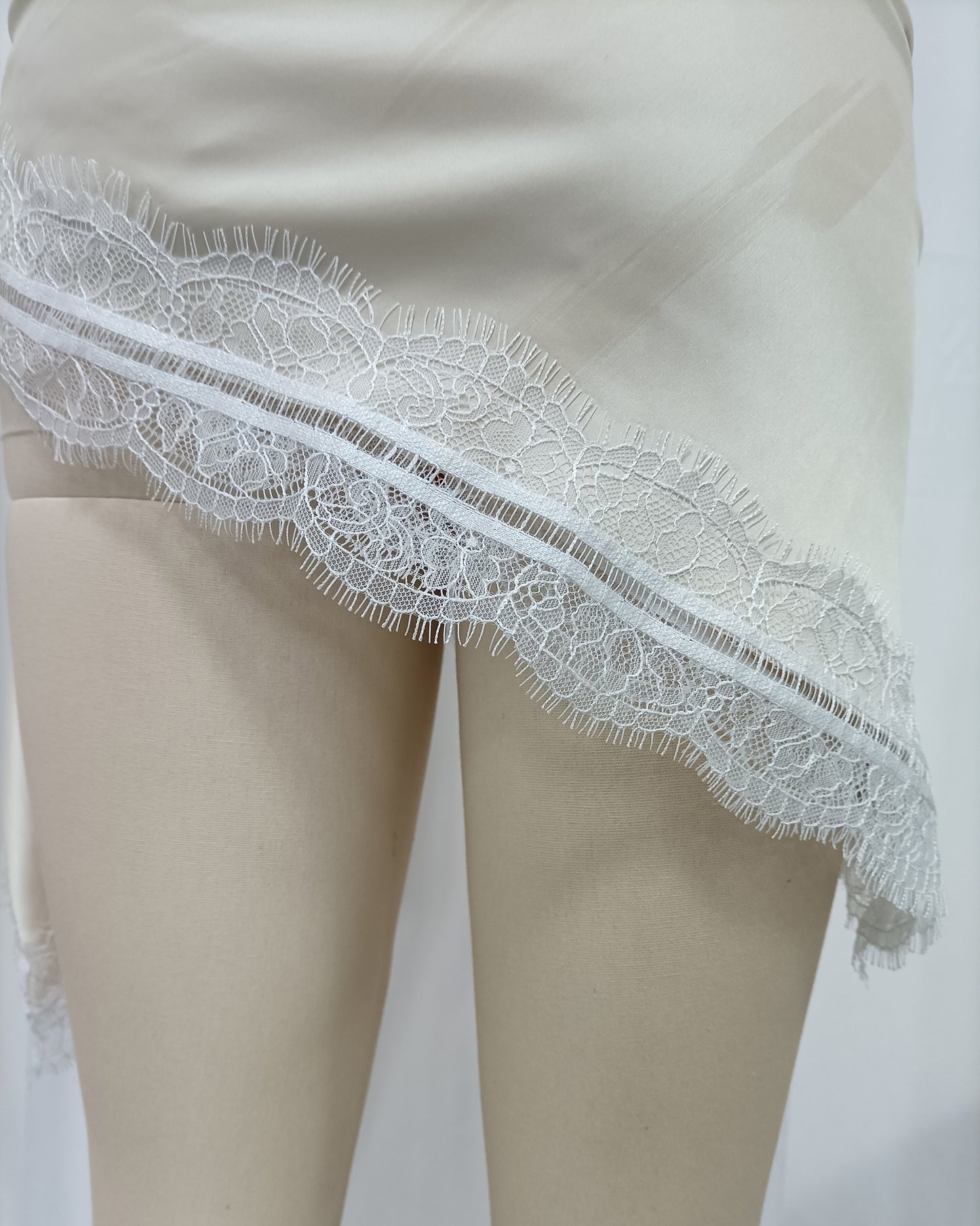 Apricot Wrap Mini Skirt with Eyelash Lace Trim