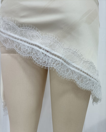 Apricot Wrap Mini Skirt with Eyelash Lace Trim