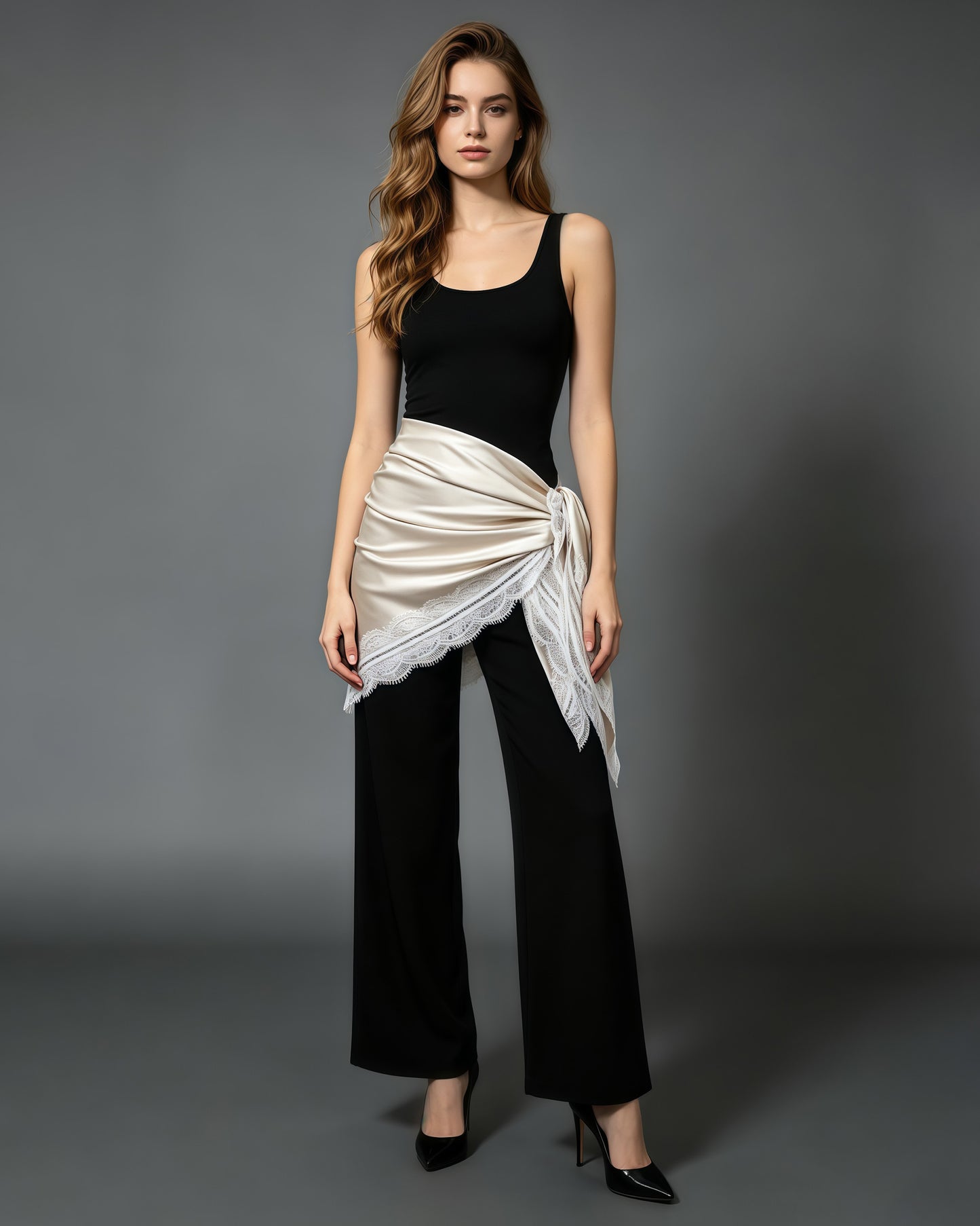 Apricot Wrap Mini Skirt with Eyelash Lace Trim