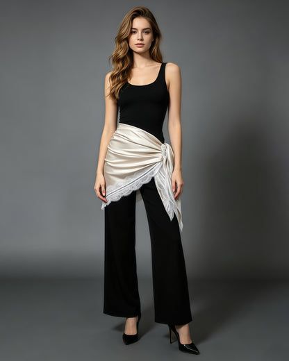 Apricot Wrap Mini Skirt with Eyelash Lace Trim