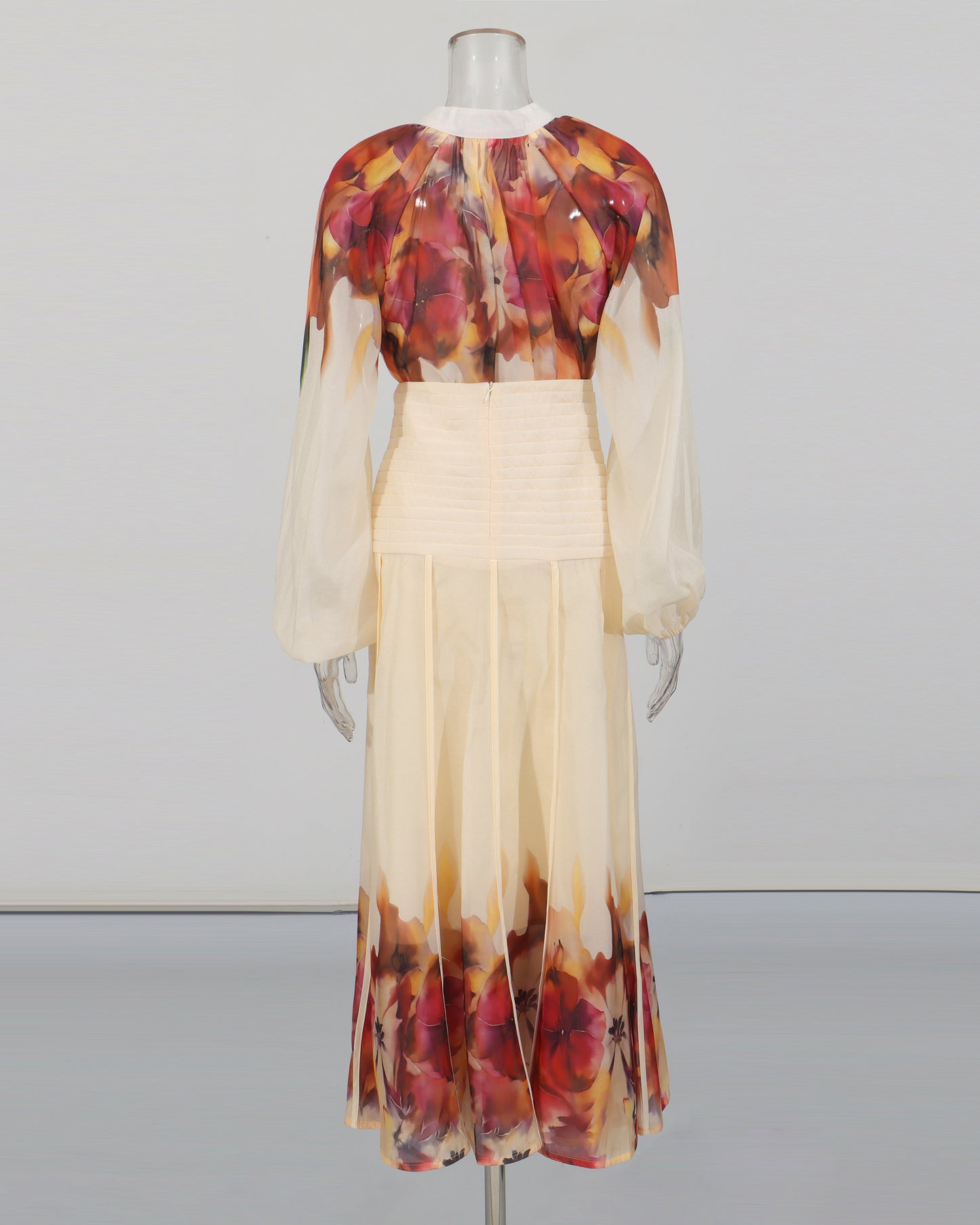 Apricot & Autumn Floral Blouse Skirt Set