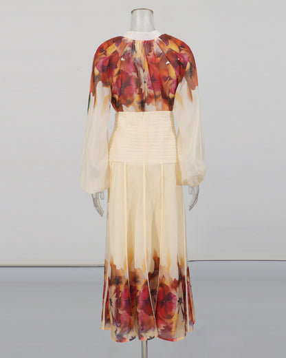 Apricot & Autumn Floral Blouse Skirt Set