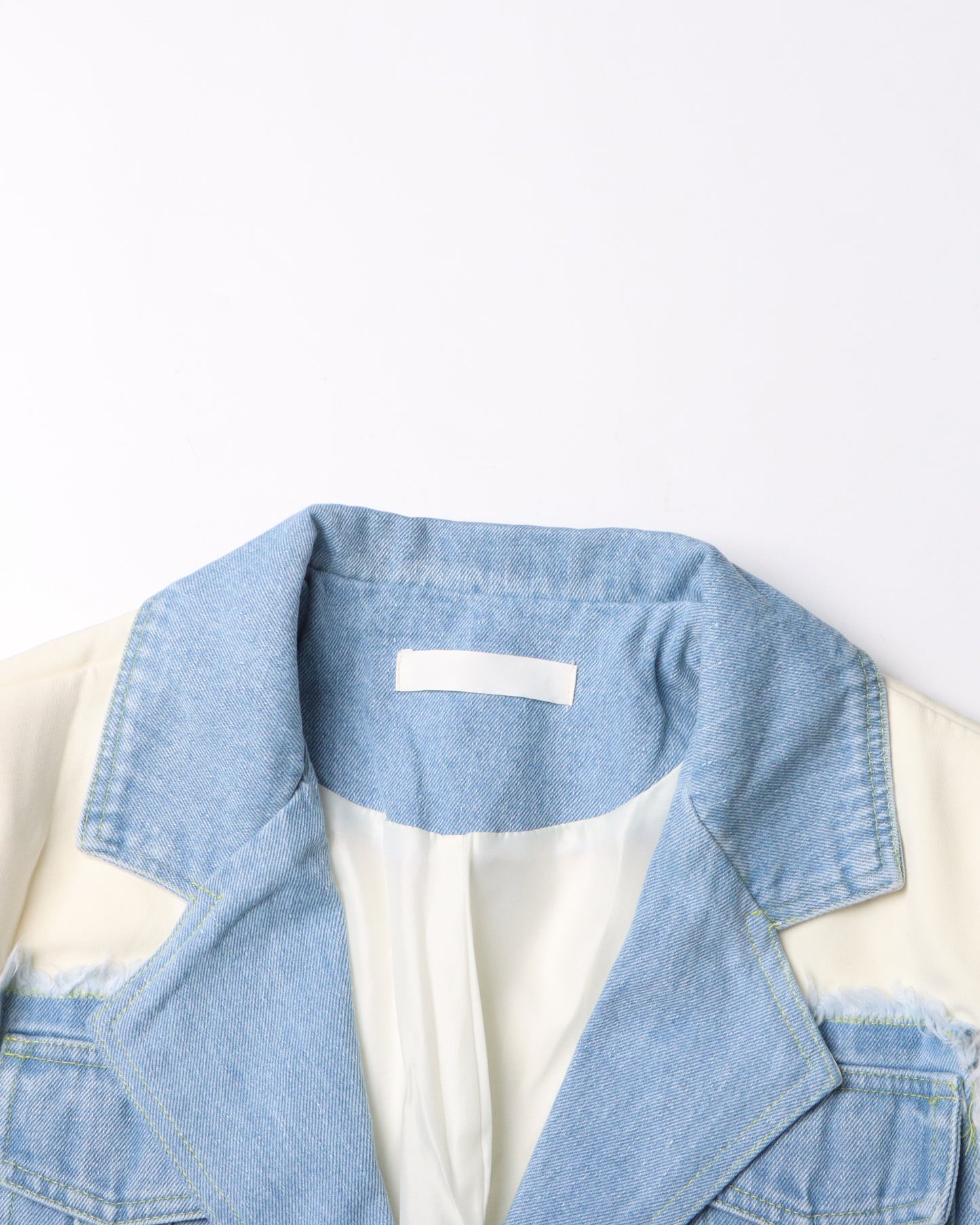 Apricot & Denim Patchwork Blazer with Fringe