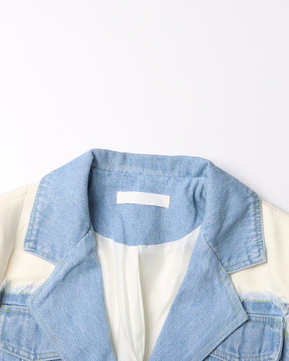 Apricot & Denim Patchwork Blazer with Fringe