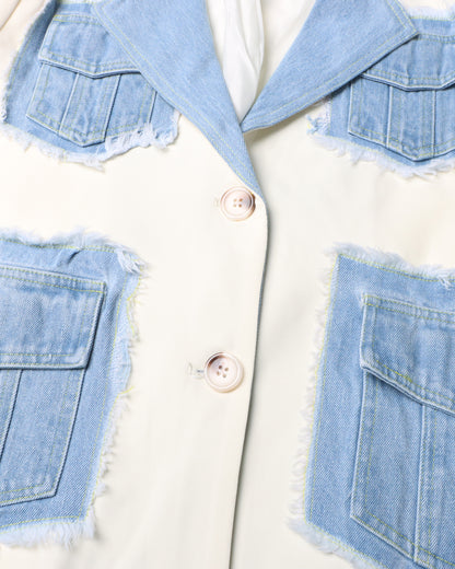 Apricot & Denim Patchwork Blazer with Fringe