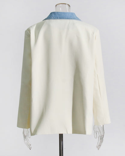 Apricot & Denim Patchwork Blazer with Fringe