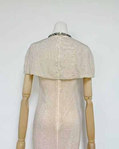 Apricot Rhinestone Ruched Mermaid Maxi Dress