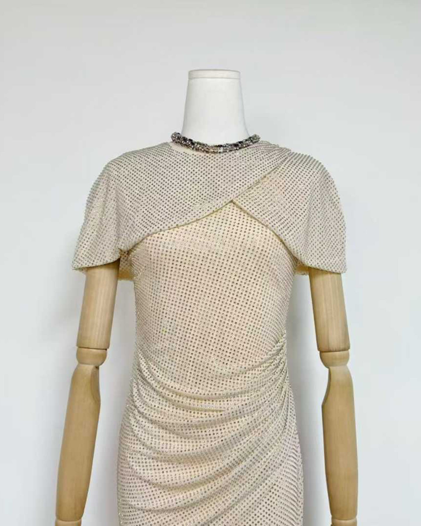 Apricot Rhinestone Ruched Mermaid Maxi Dress