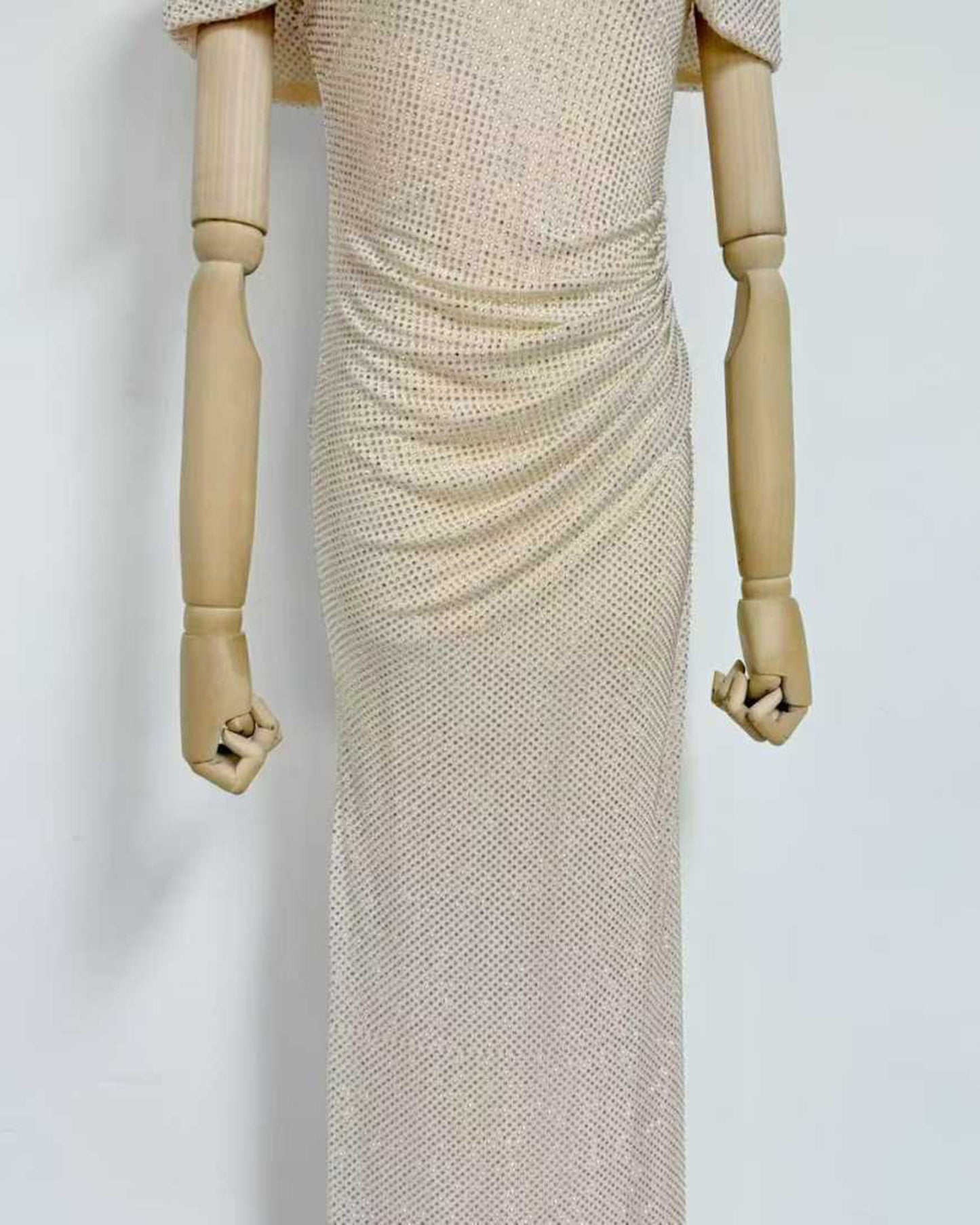 Apricot Rhinestone Ruched Mermaid Maxi Dress