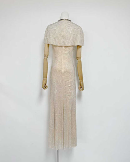 Apricot Rhinestone Ruched Mermaid Maxi Dress